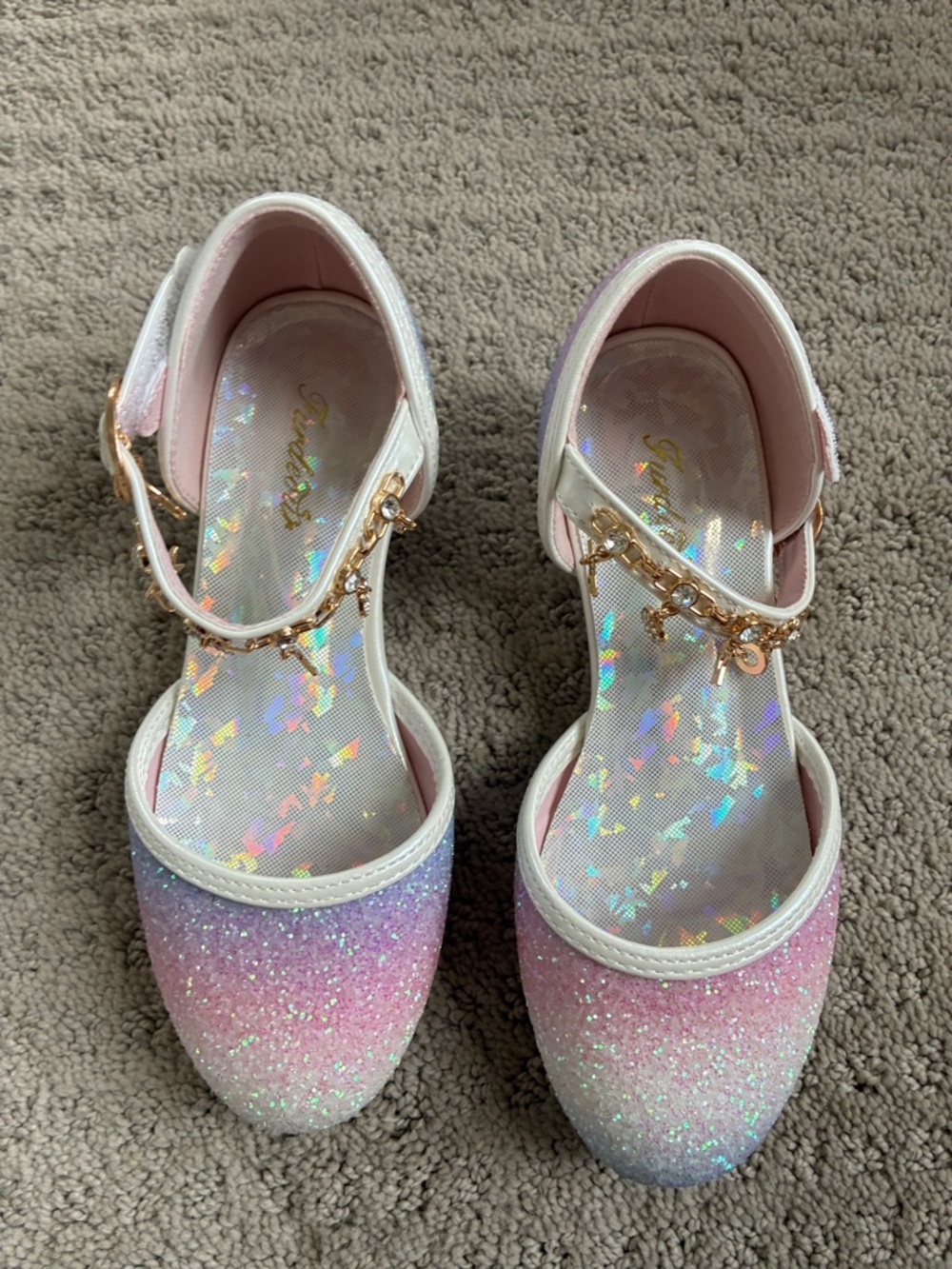 Girls Pink & Lavender Ombre Sparkle Mary Jane Dress Shoes with Charm Strap